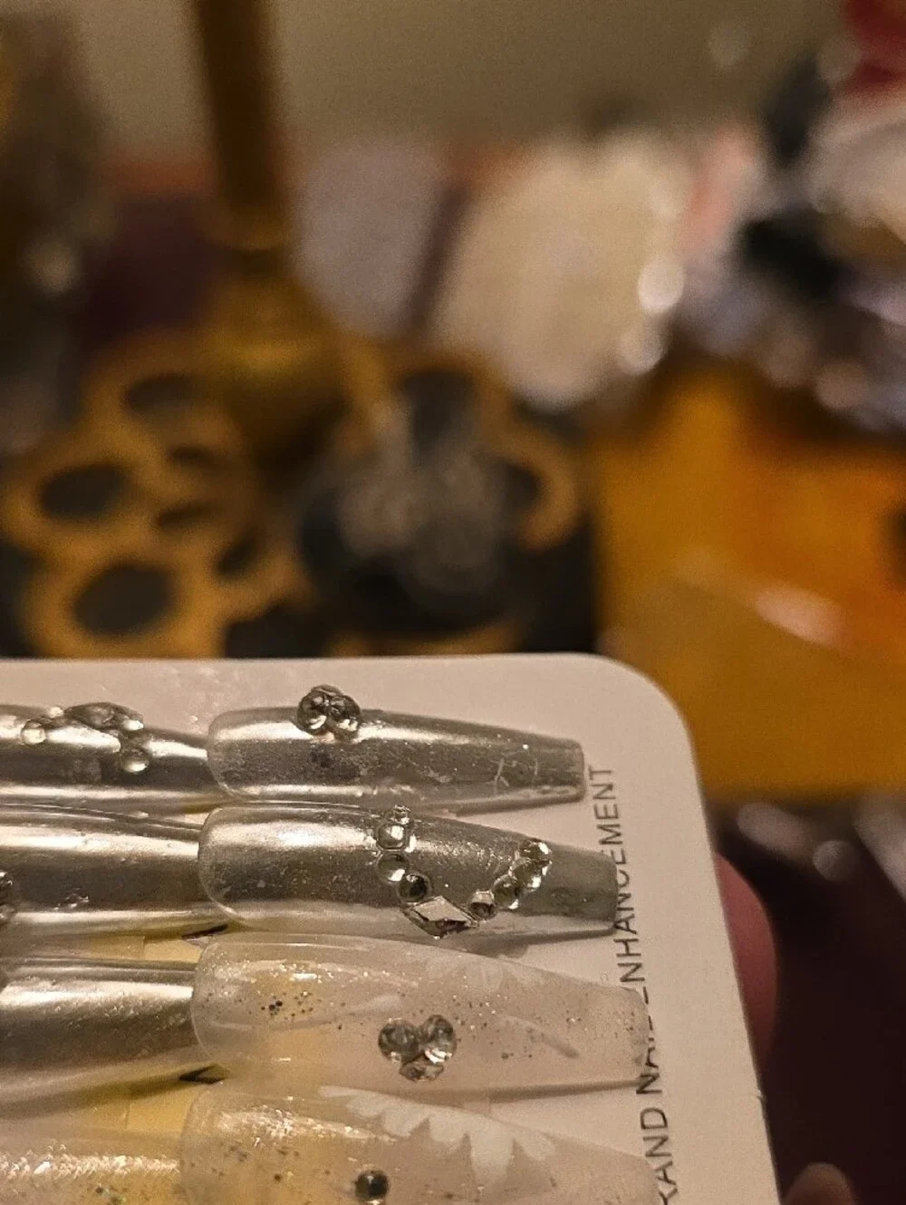 Silver Embellished Press-On Nail Set - Size Med